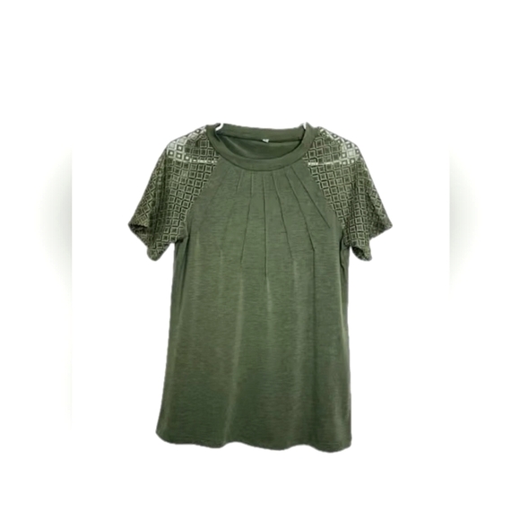 Women's Ruched, Solid Hollowed Out Sleeves, Round Neck Top - Picture 4 of 11